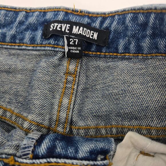 Steve Madden Romona Wide Leg Cuffed Jeans Size 27 High Rise Dark Wash - Picture 2 of 6